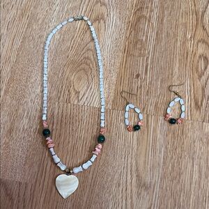 Elegant White and Orange Beaded Necklace and Earring Set